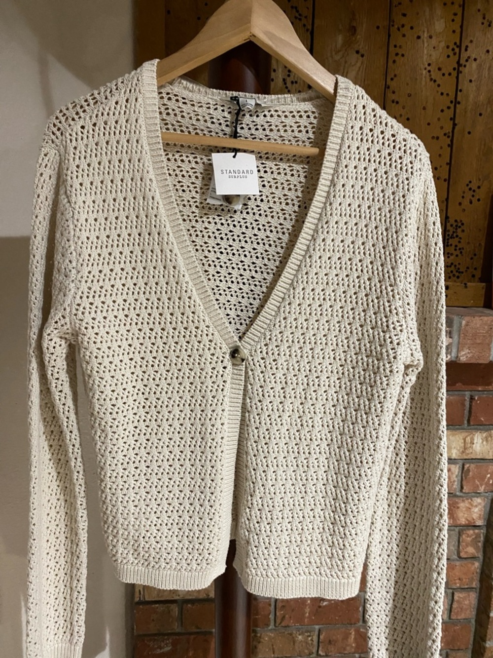Open-Weave Cream Cardigan Sweater